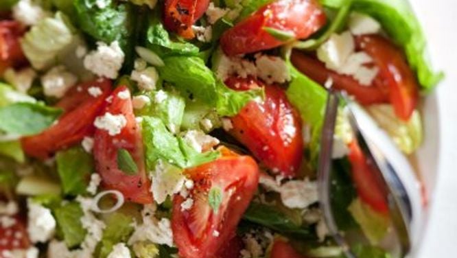 Warm tomato-feta salad