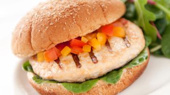 Spiced-up baked chicken burgers