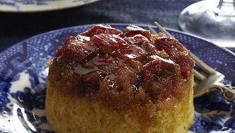 Rhubarb upside-down cakes