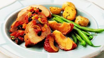 Curry-glazed pork with apple antipasto