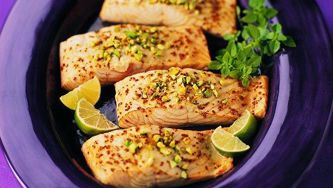 Pistachio-crusted roasted salmon