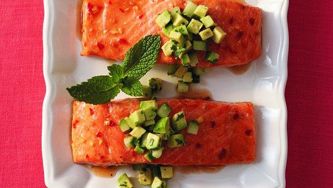 Roasted oriental salmon with cucumber salsa