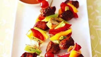 Grilled sausage & summer vegetable kebabs