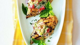 Lemony chicken with creamy basil sauce