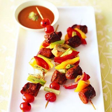 Grilled sausage & summer vegetable kebabs
