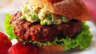 Herbed burgers with blue cheese mayo