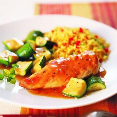 Sautéed orange chicken with zucchini