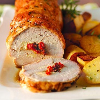 Feta & sun-dried tomato-stuffed turkey roll