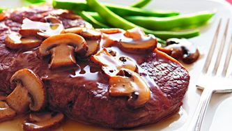 Steak with sherried mushrooms