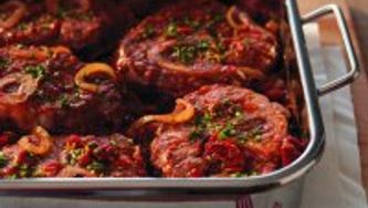 Braised shanks with balsamic onions and sun-dried tomatoes