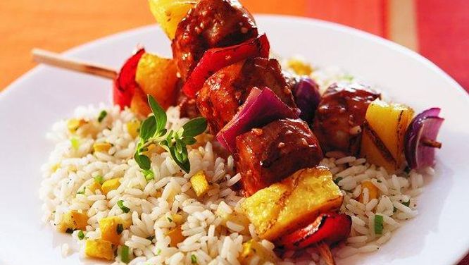 Aloha pork kebabs