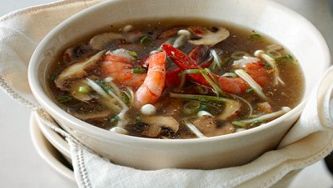 Ginger-scented shrimp and mushroom soup