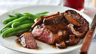 Shared Steak with Saucy Asian Mushrooms