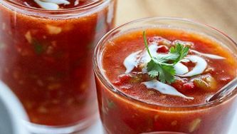 Pitchers of spiked pepper gazpacho