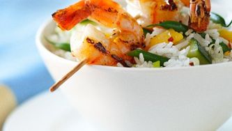 Shrimp with coconut rice salad