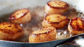 Seared scallops on tender greens