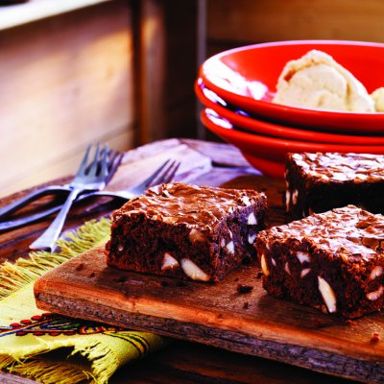 Brazil-nut brownies with dulce de leche ice cream