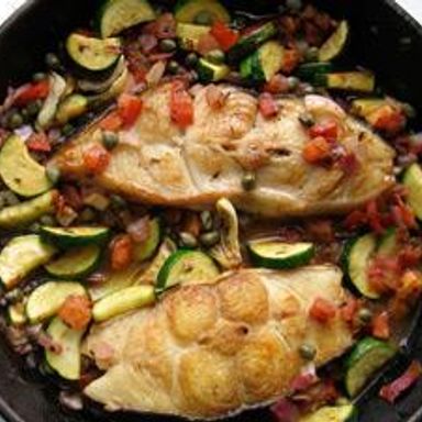Halibut with tomatoes and capers