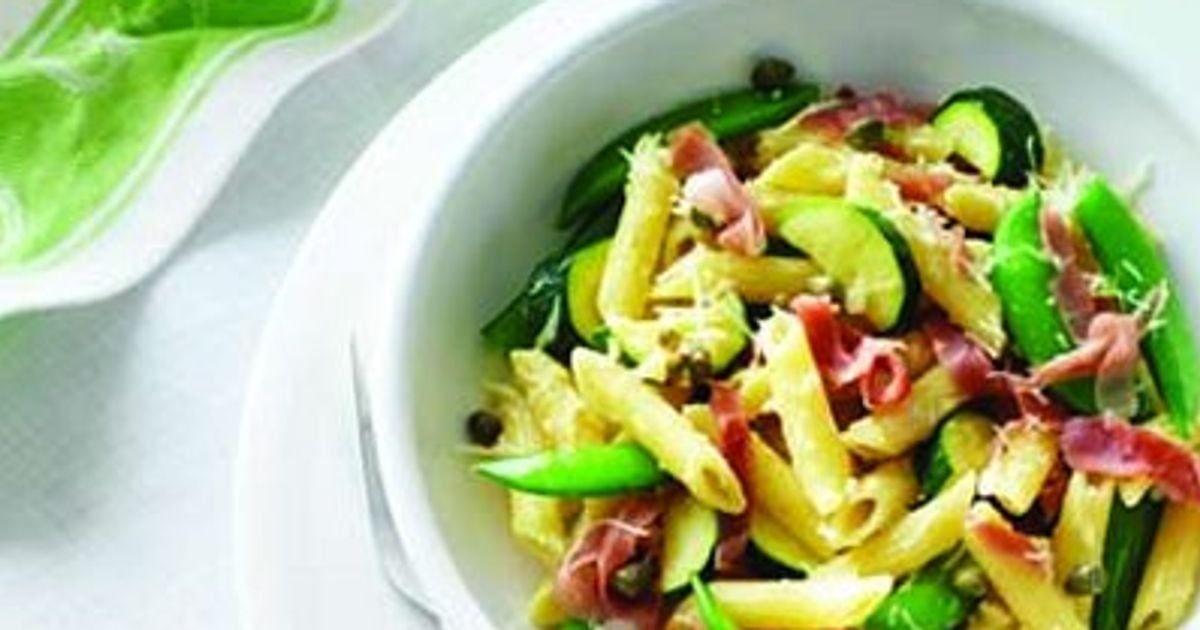 Pasta with prosciutto and sugar snap peas recipe Chatelaine