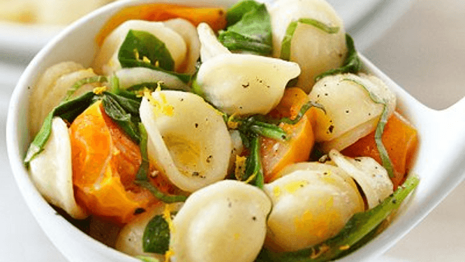 Orecchiette with herbed garlic tomatoes