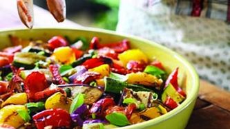 Grilled ratatouille salad with feta