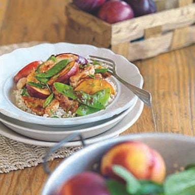 Chicken, nectarine and plum stir-fry