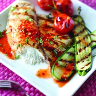 Chargrilled zucchini with chili-lime fish