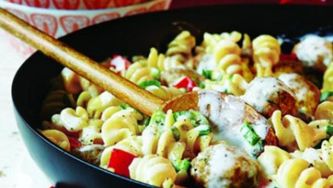 Rotini with creamy dill meatballs