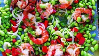 Warm edamame and shrimp salad