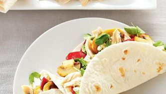 Chicken, mushroom and goat cheese wraps
