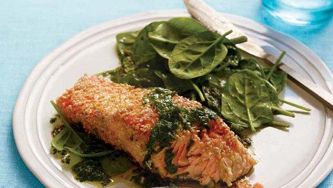 Seared salmon and spinach salad