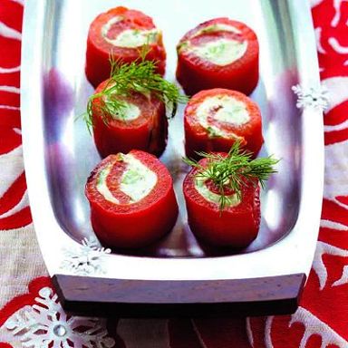 Roasted-red pepper and herbed-chevre swirls