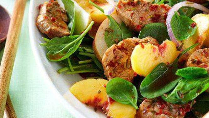 Warm winter spinach salad with chipotle pork recipe: Day 21