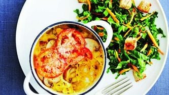 Spaghetti-squash tetrazzini & kale salad