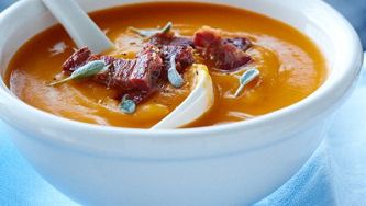 Squash soup with smoky bacon