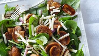 Warm balsamic-soaked mushroom and spinach salad