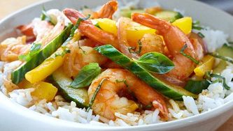 Warm cucumber and shrimp sauté