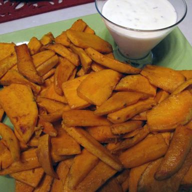 Chunky sweet potato fries with herbed yogurt dip recipe: Day 40