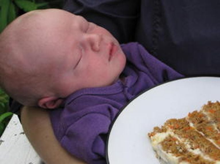 A carrot cake with fluffy white-chocolate icing for the new baby! Day 57