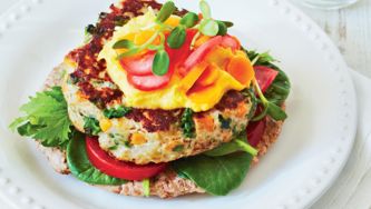 Triple-threat superfood burger with sweet potato, walnuts and kale