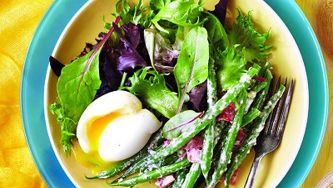 Creamy bean salad with soft-boiled egg