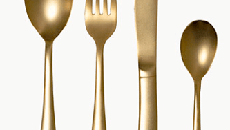 Host a party with dynamic gold flatware and colourful print plates