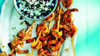Jamaican jerk shrimp with rice and beans