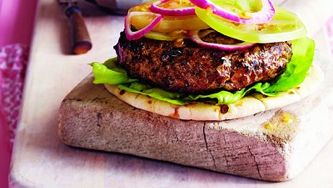 Burgers with pickled green tomatoes