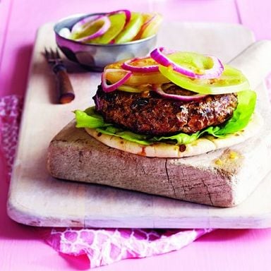 Burgers with pickled green tomatoes