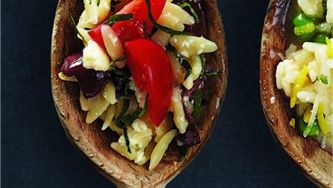 Cheat's orzo risotto with olives and feta