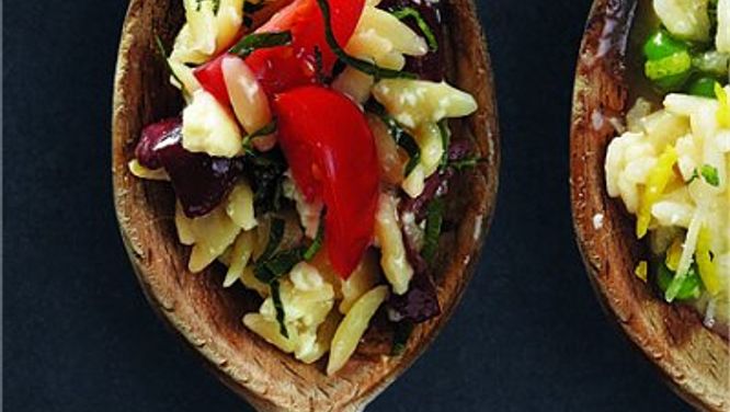 Cheat's orzo risotto with olives and feta