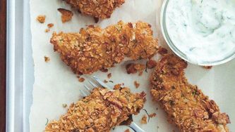 Baked fish fingers with Greek-yogurt dip