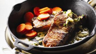 Steak with brandied roquefort sauce