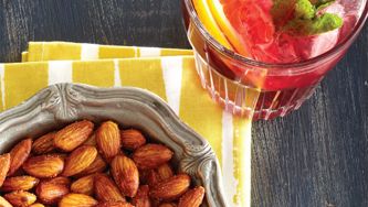 Spiced almonds recipe and sangria spritzer cocktail